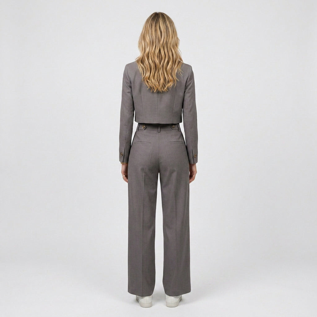 Suit Set – Cropped Blazer and Wide Leg Trousers Tailored Style