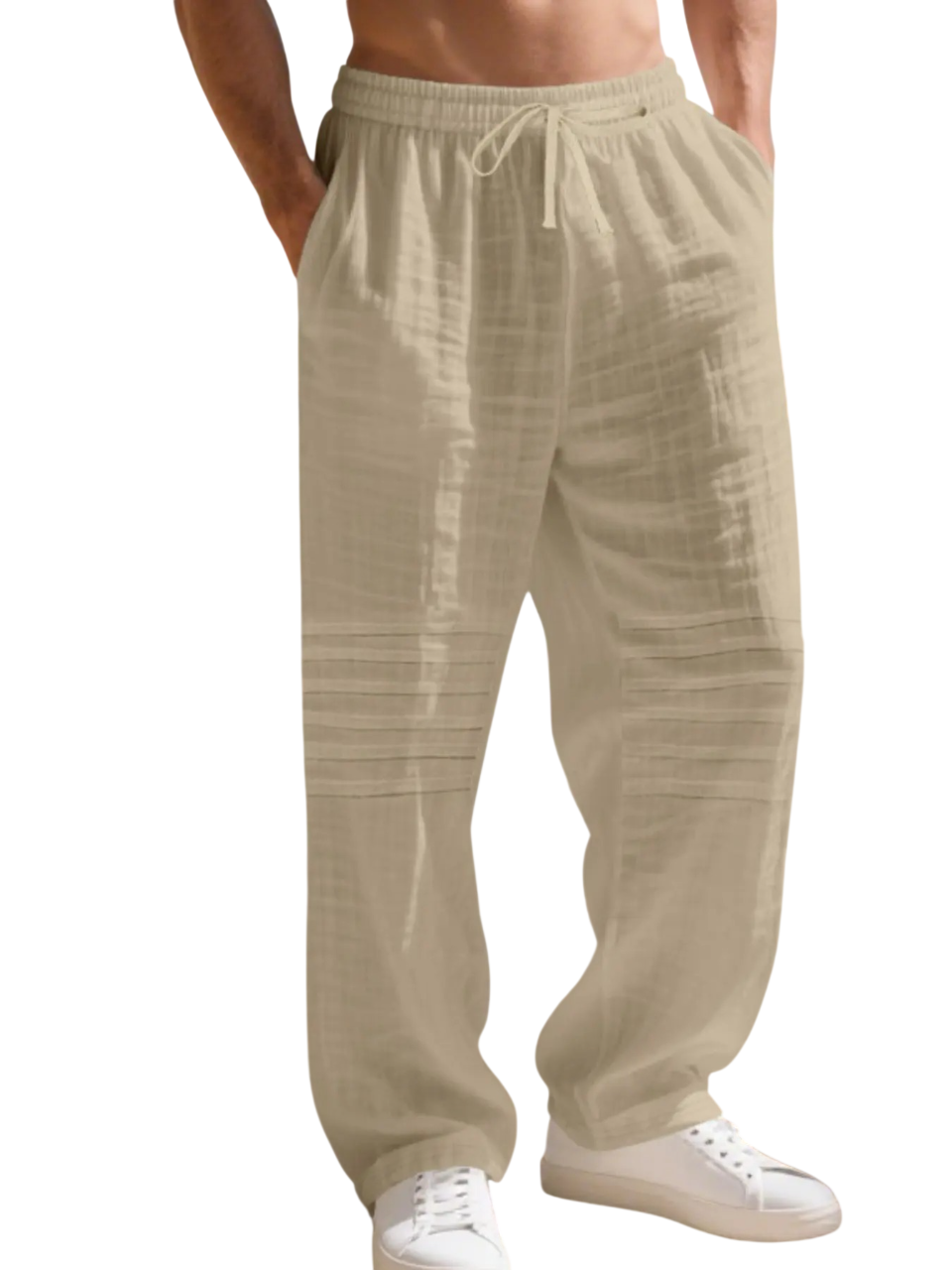 Relaxed Fit Linen Blend Trousers with Pintuck Detailing