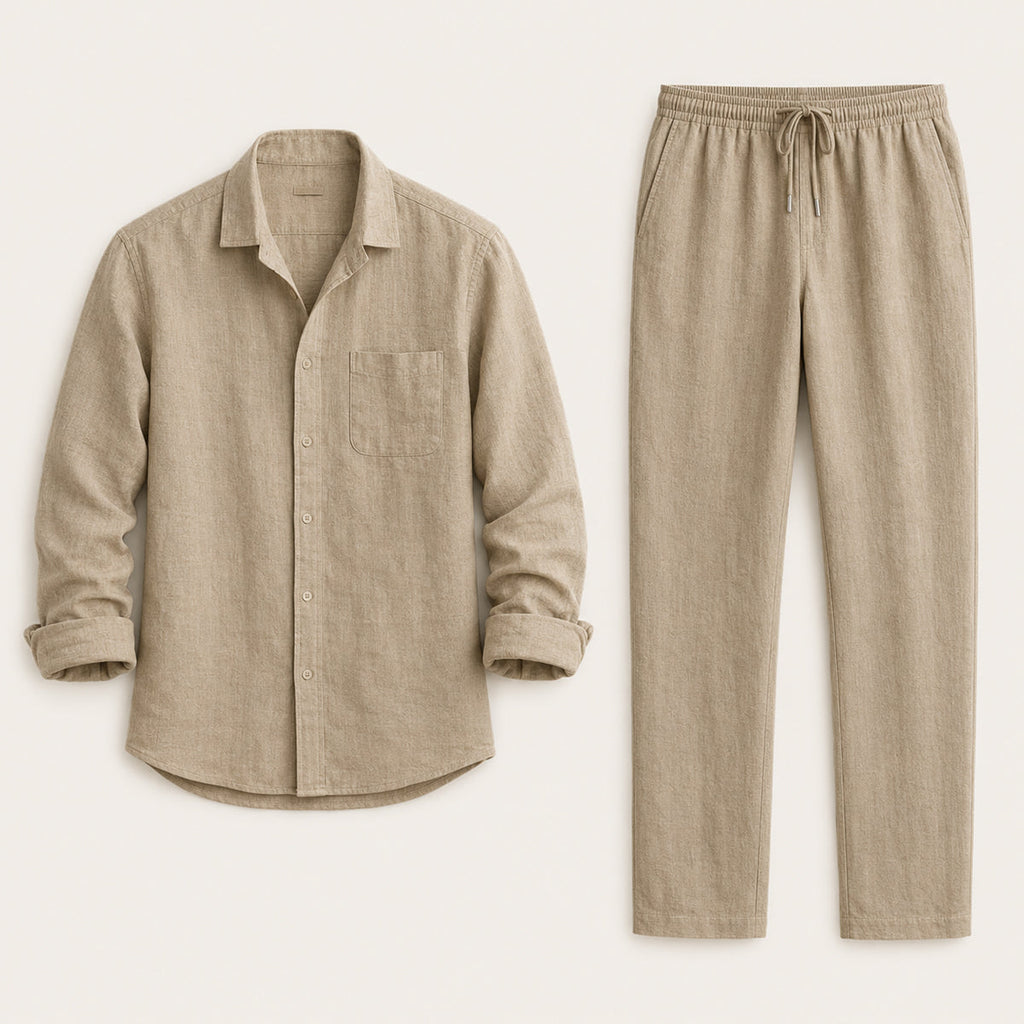 Linen Long Sleeve Shirt and Trousers Two Piece Set