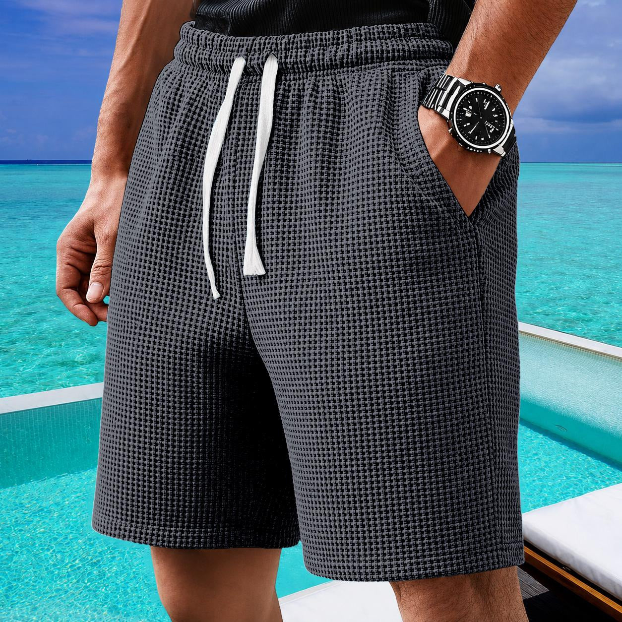Waffle Knit Shorts with Drawstring Waist
