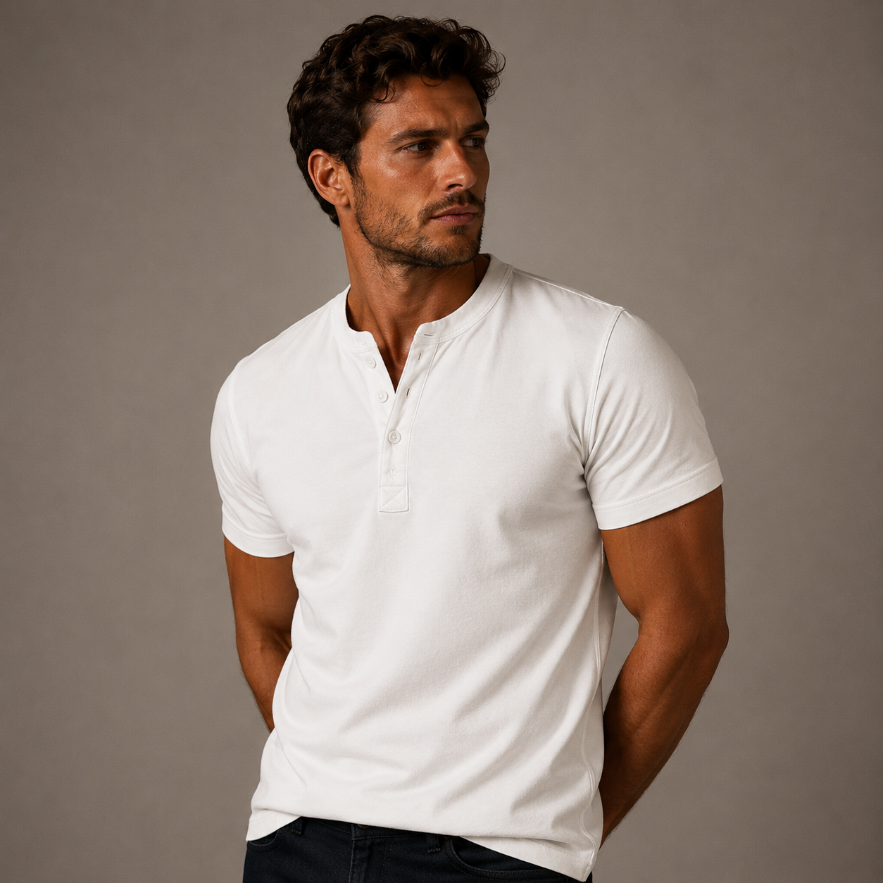 T-shirt Henley en coton à manches courtes