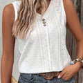 Textured Eyelet V-Neck Button Detail Tank Top