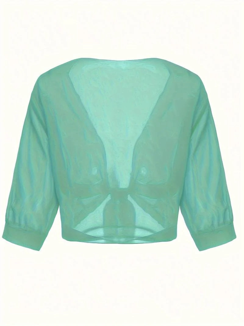 Sheer Tie-Front Cropped Chiffon Cardigan
