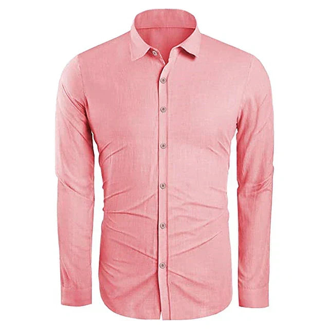 Long Sleeve Linen Shirt with Point Collar