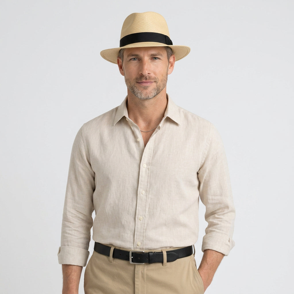 Handwoven Straw Panama Hat with Contrast Band