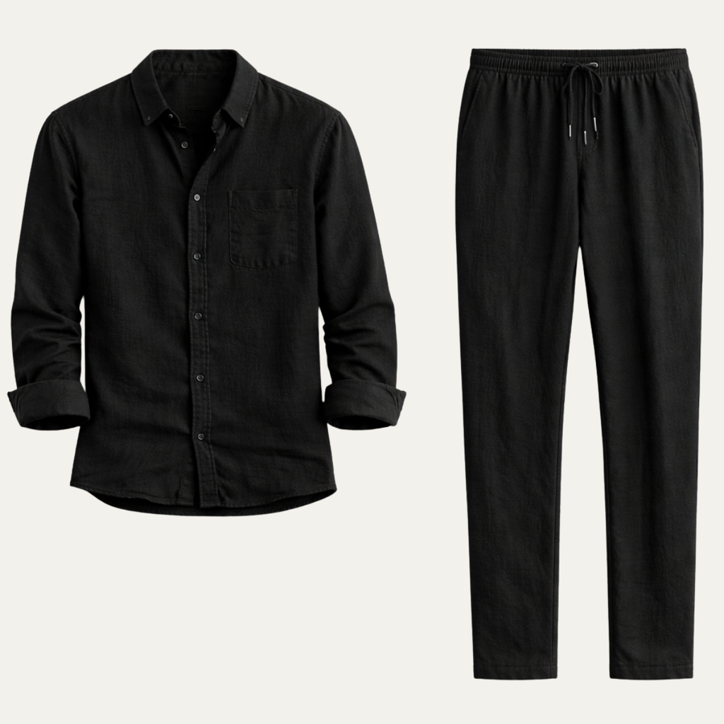 Linen Long Sleeve Shirt and Trousers Two Piece Set