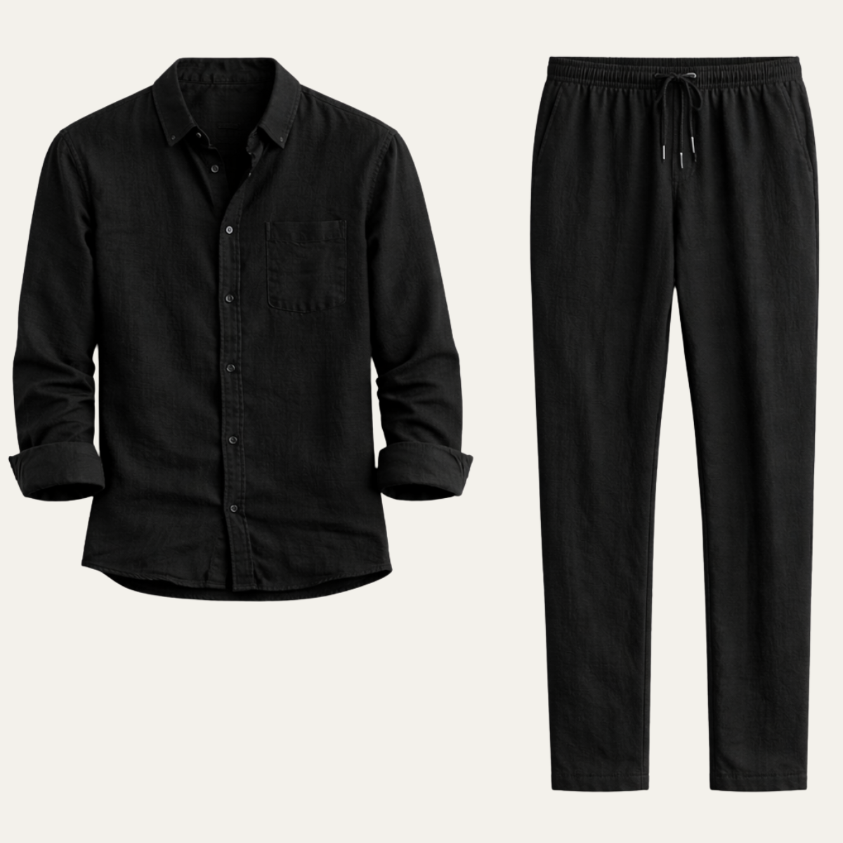 Linen Long Sleeve Shirt and Trousers Two Piece Set