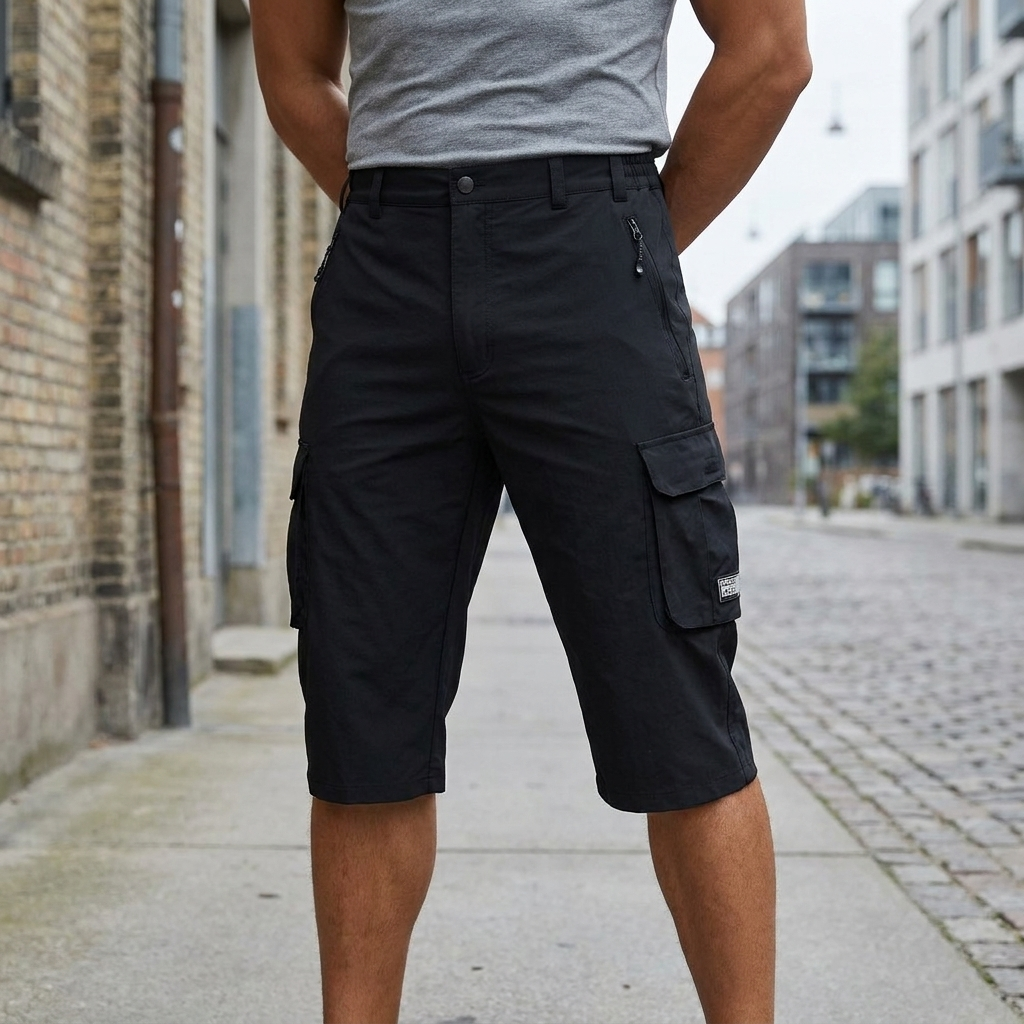 Longline Cargo Shorts with Zip Pocket Detail