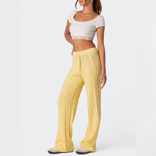 Pantalon large en maille torsadée avec taille à cordon