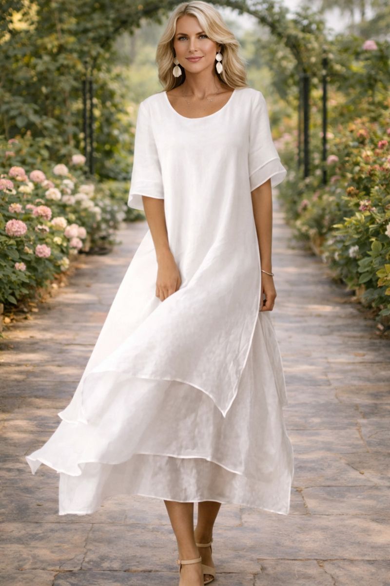 Robe midi à superposition en organza et manches volantées