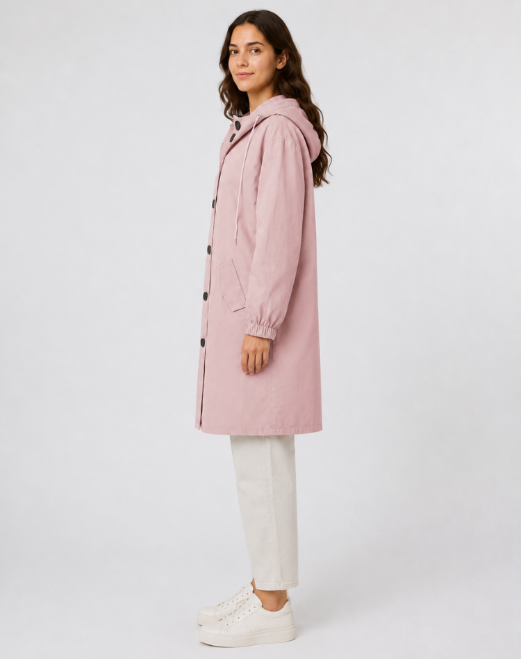 Women's Long Lightweight Coat with Notched Collar