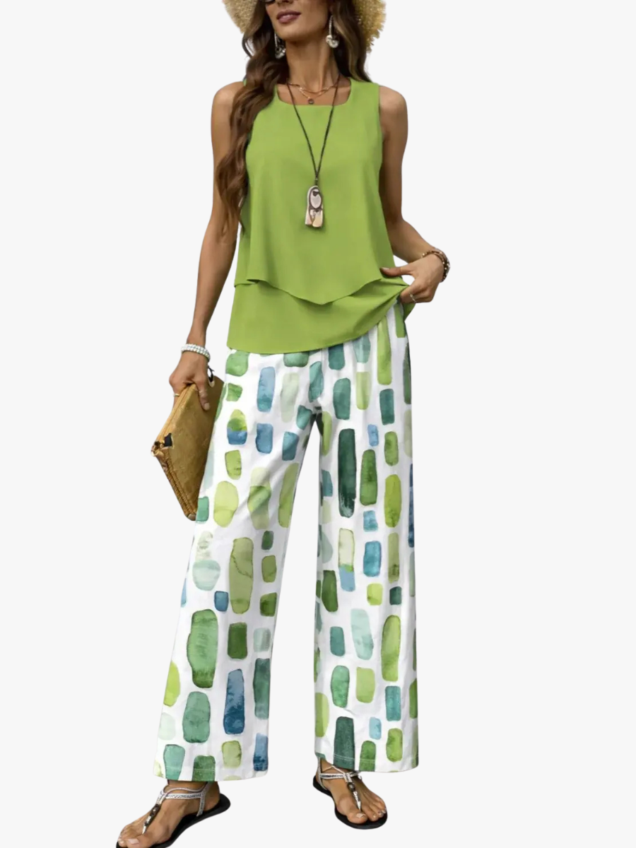 Layered Tank &amp; Printed Wide-Leg Trouser Co-Ord Set