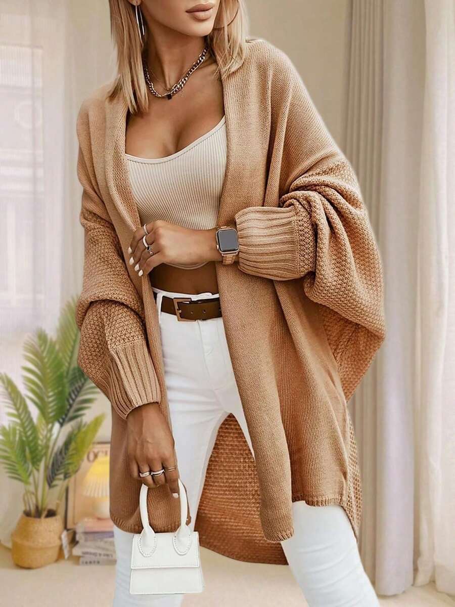 Women's Batwing Sleeve Textured Knit Longline Cardigan