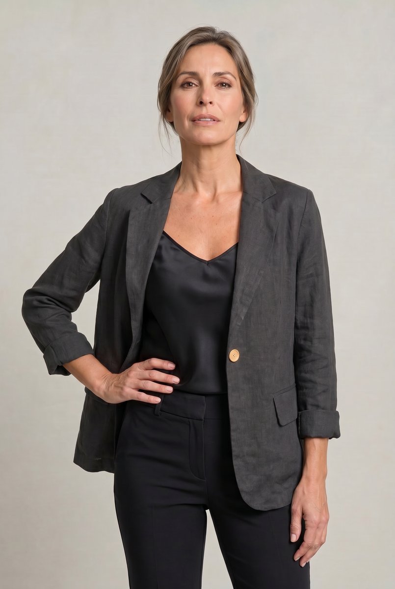Women's Lightweight Single Button Relaxed Blazer Jacket