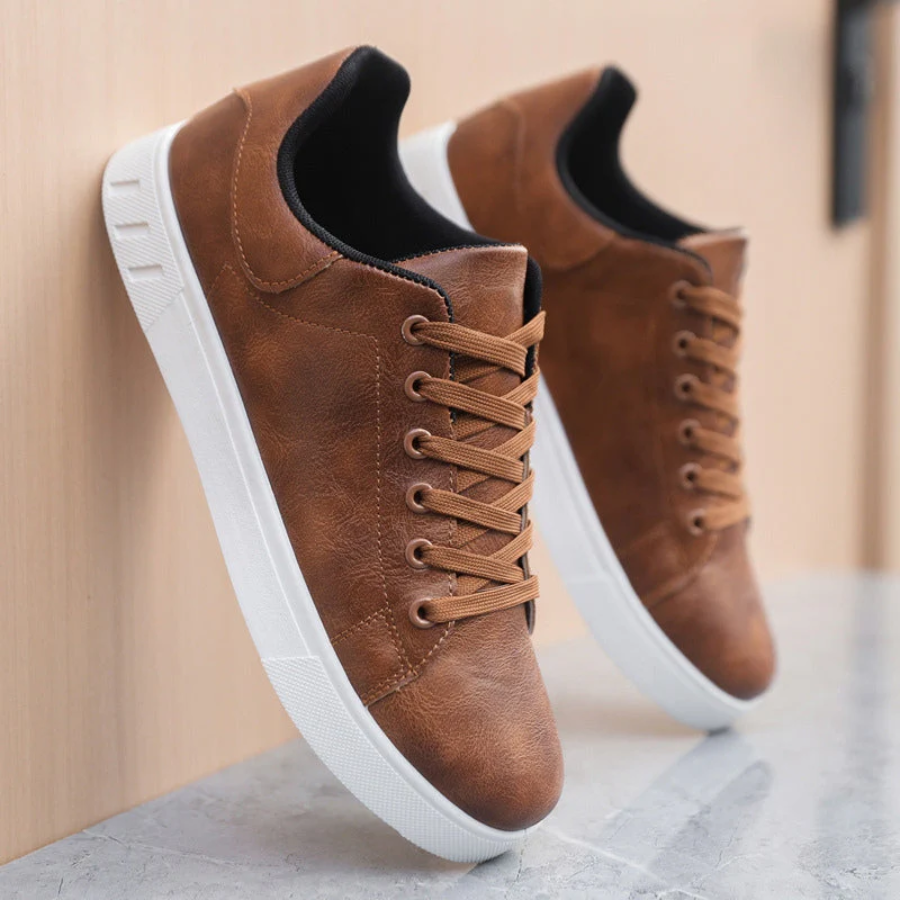 Leather Look Low Top Sneakers with White Sole