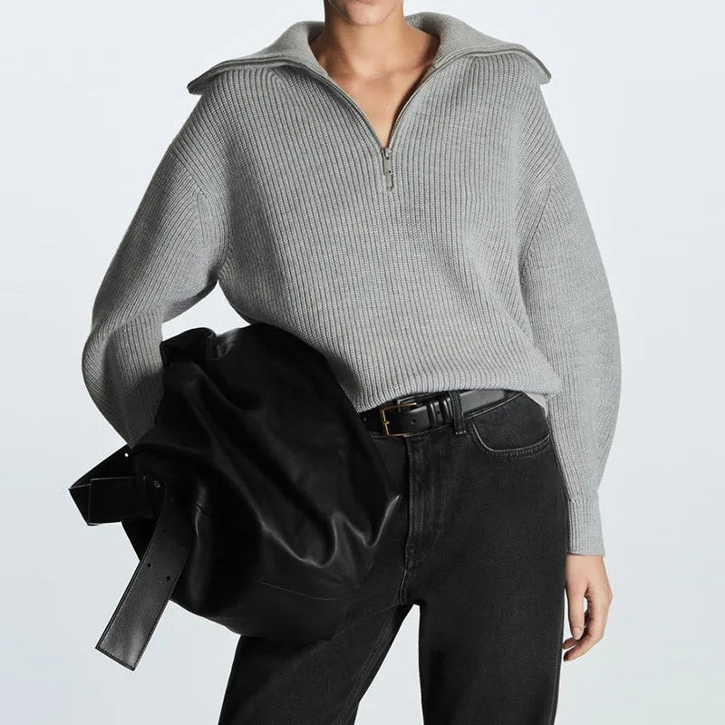 Women's Striped Half-Zip Collared Knit Sweater