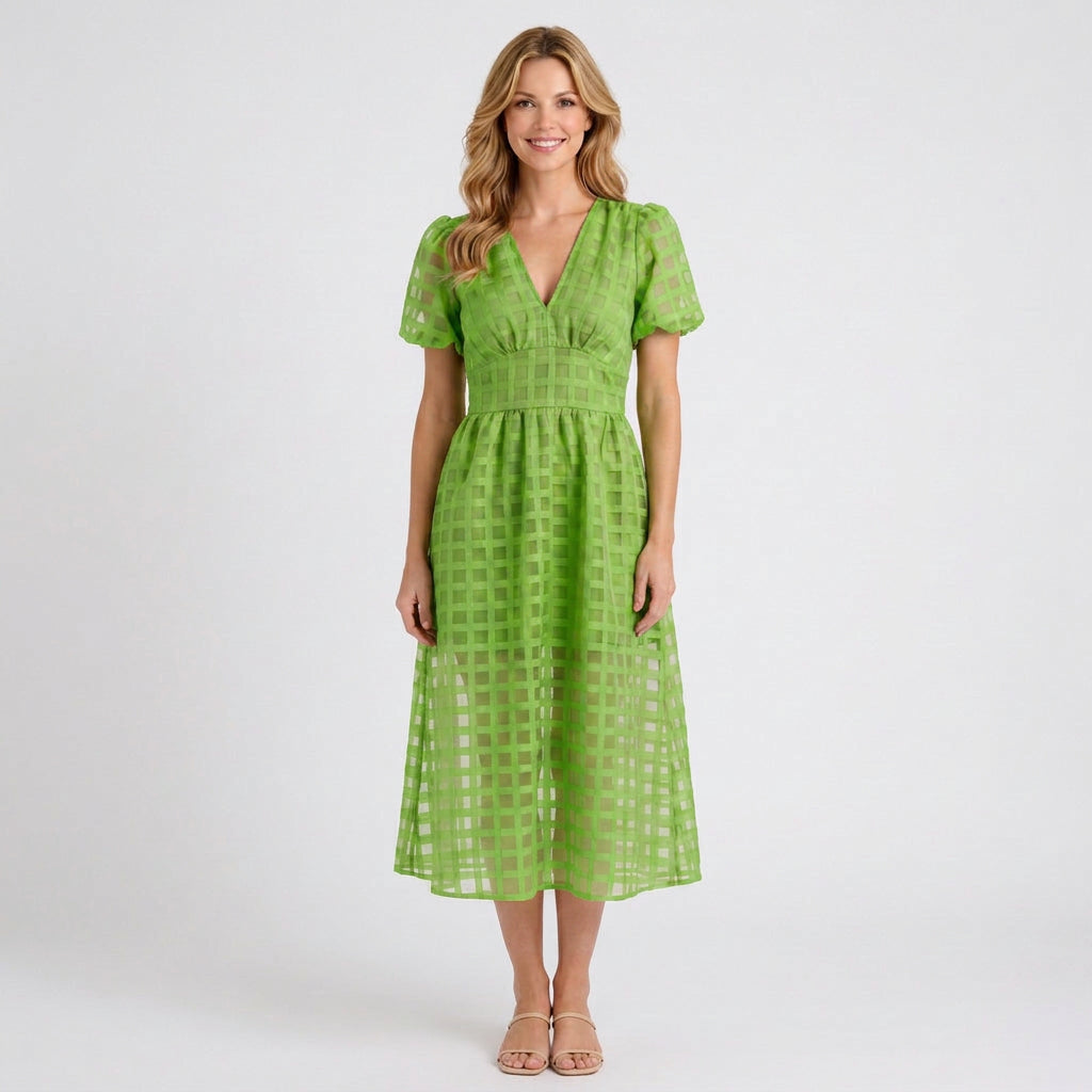 Cut-Out Check Midi Dress