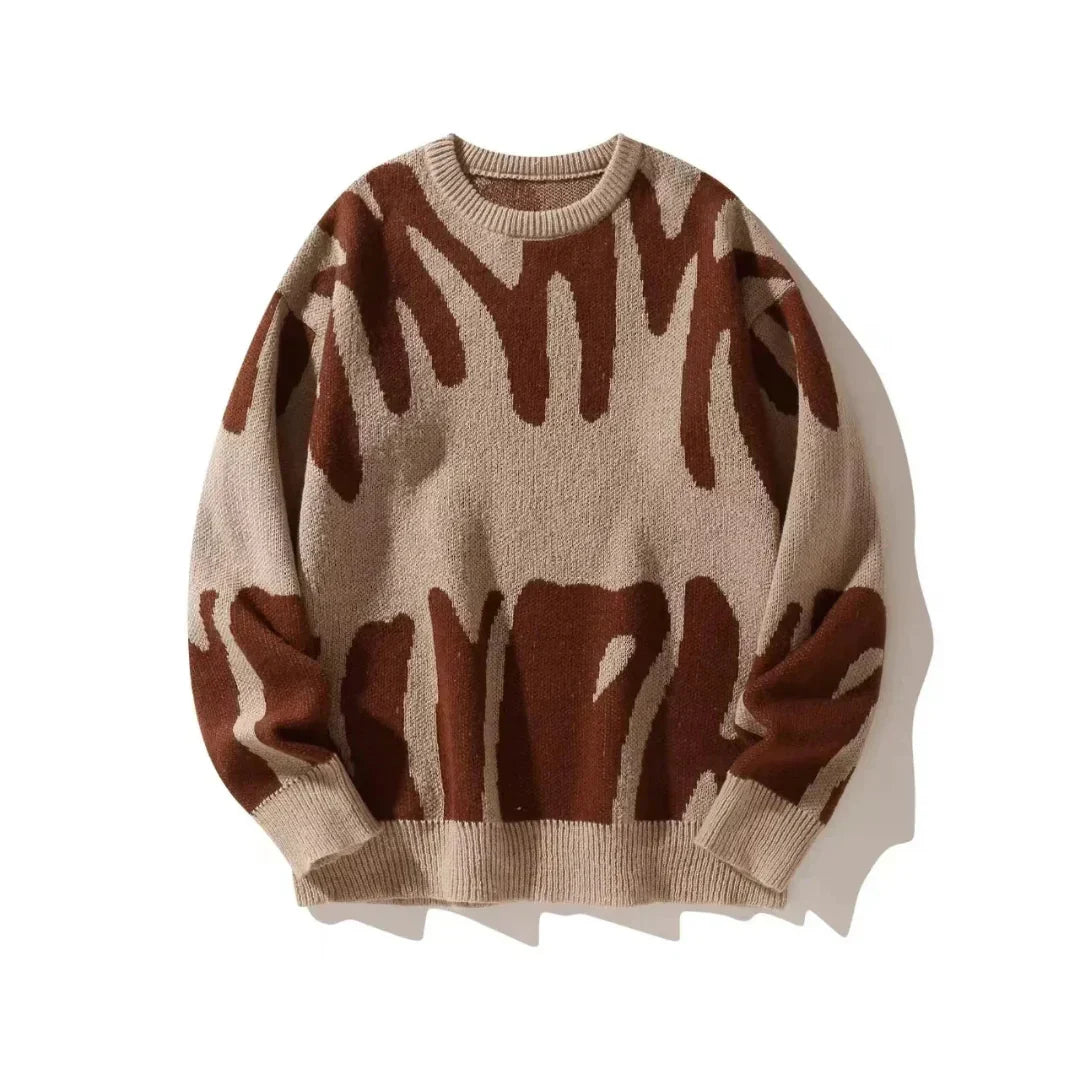 Men's Graphic Knit Crew Neck Sweater with Abstract Print