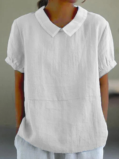 Peter Pan Collar Short Sleeve Linen Blouse