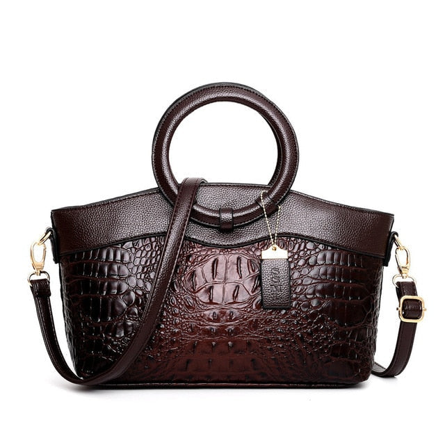 Croc Embossed Round Handle Structured Tote Bag