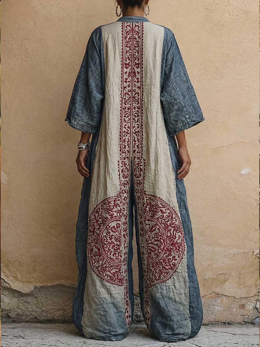 Women's Ornate Print Batwing Sleeve Oversized Kaftan Maxi