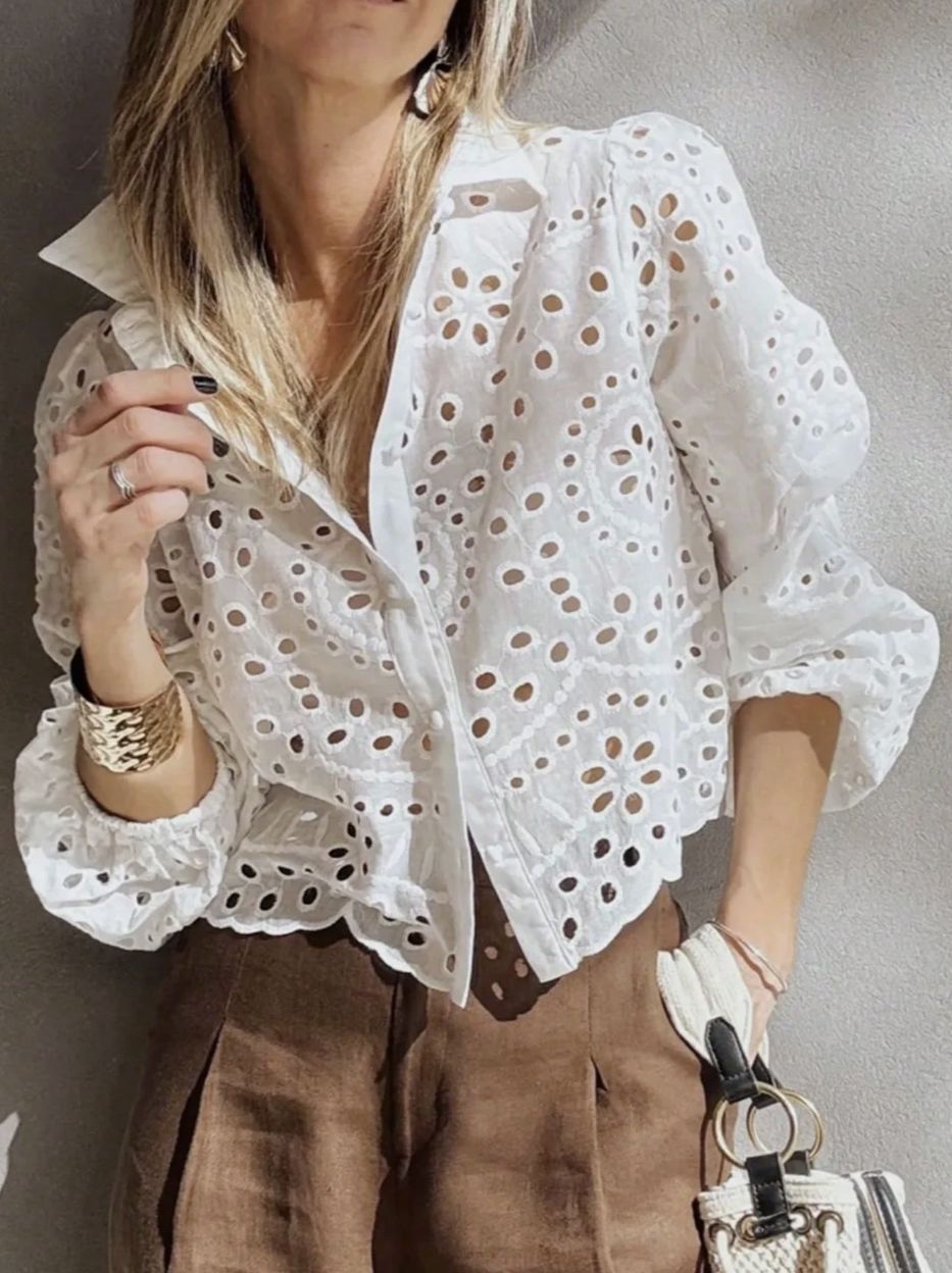 Women's Cropped Eyelet Embroidered Blouse