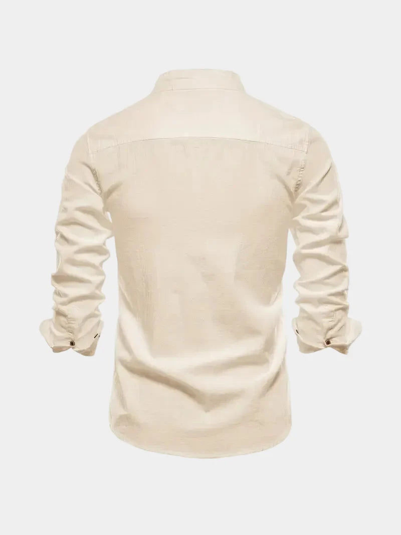 Men's Cotton Band Collar Long Sleeve Shirt