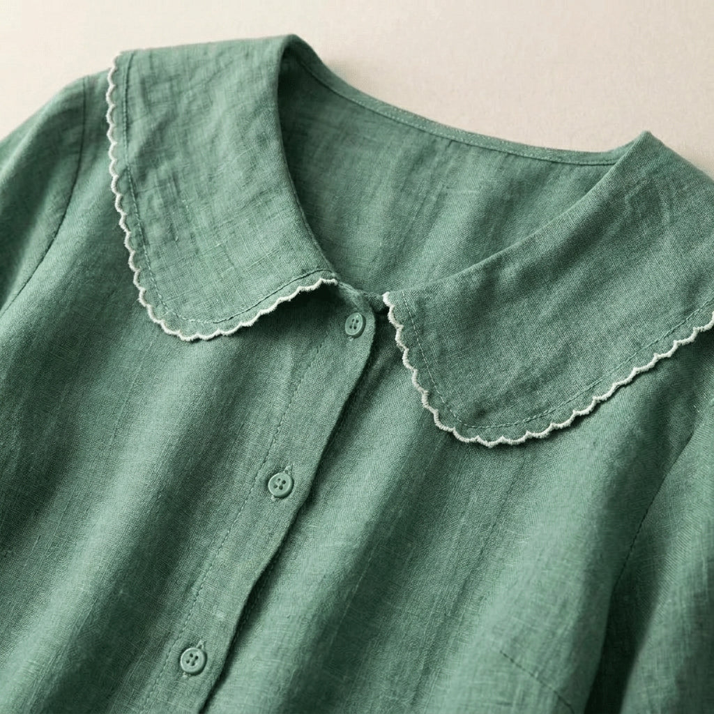 Women’s Short Sleeve Button Blouse – Scalloped Collar Lightweight Shirt