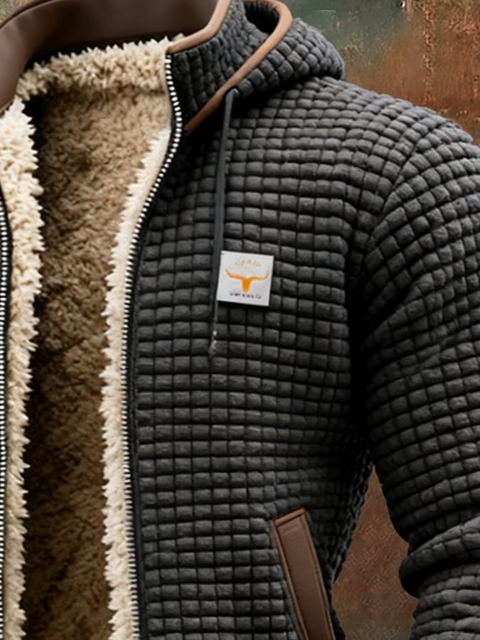 Veste à capuche texturée pour homme, entièrement zippée et doublée en sherpa