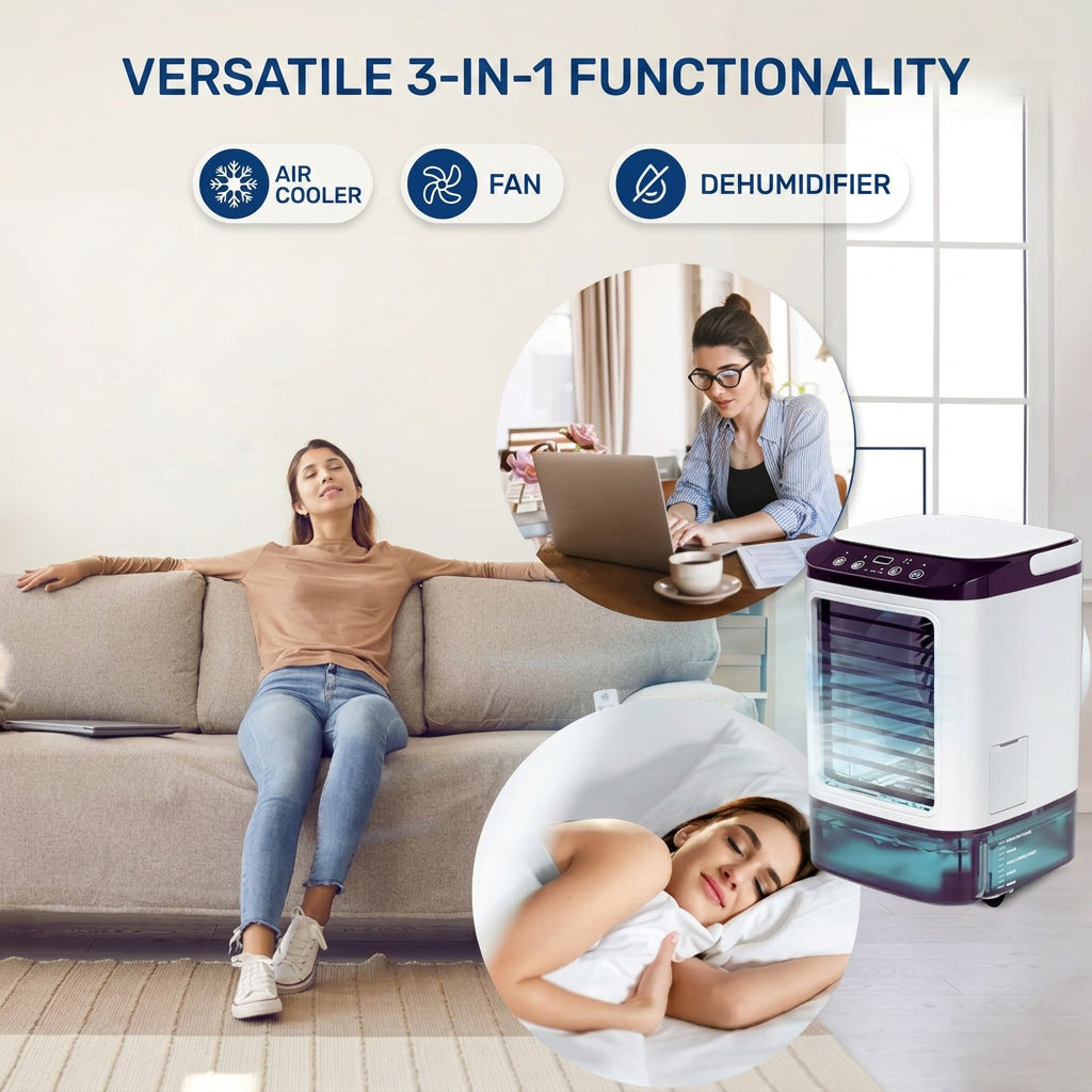 Portable Mini Air Cooler with Water Tank and LED Light