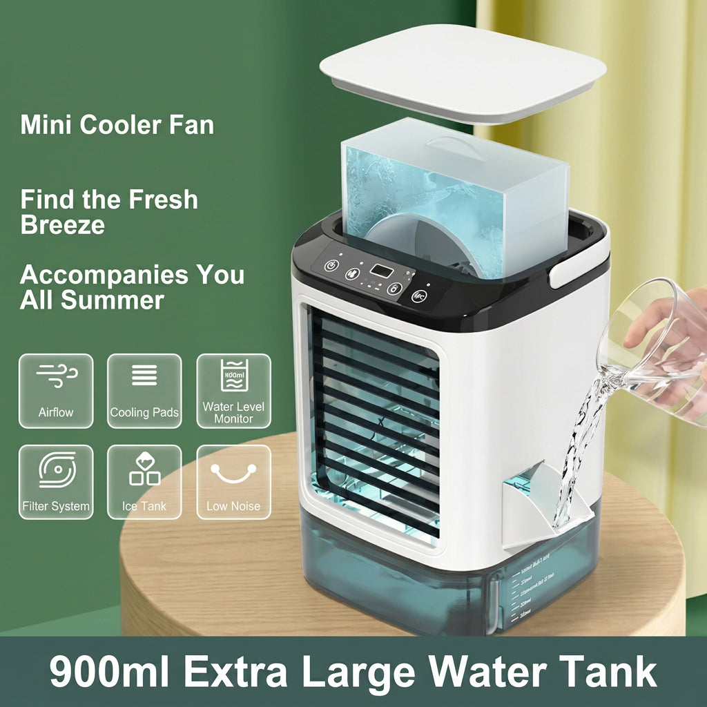 Portable Mini Air Cooler with Water Tank and LED Light