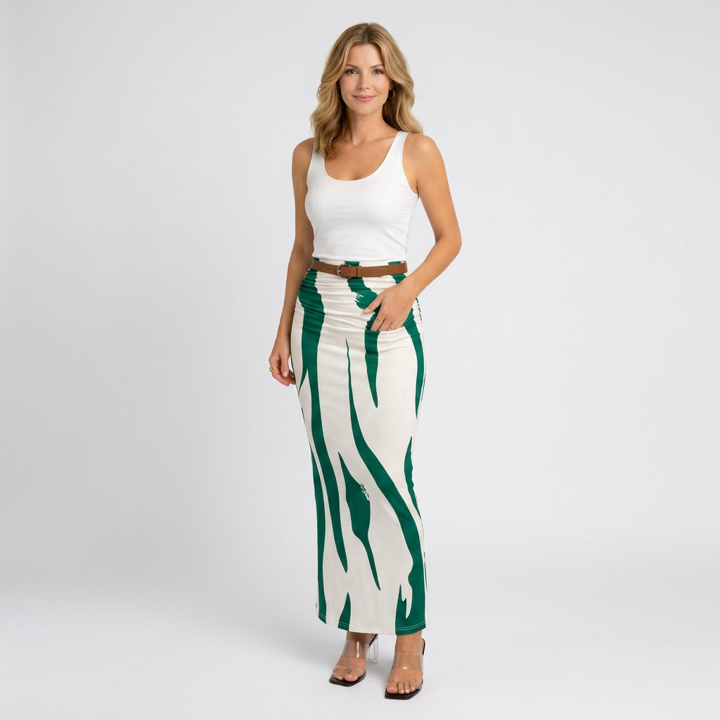 Women’s Two Piece Skirt Set Sleeveless Crop Top – Printed Maxi Skirt Outfit