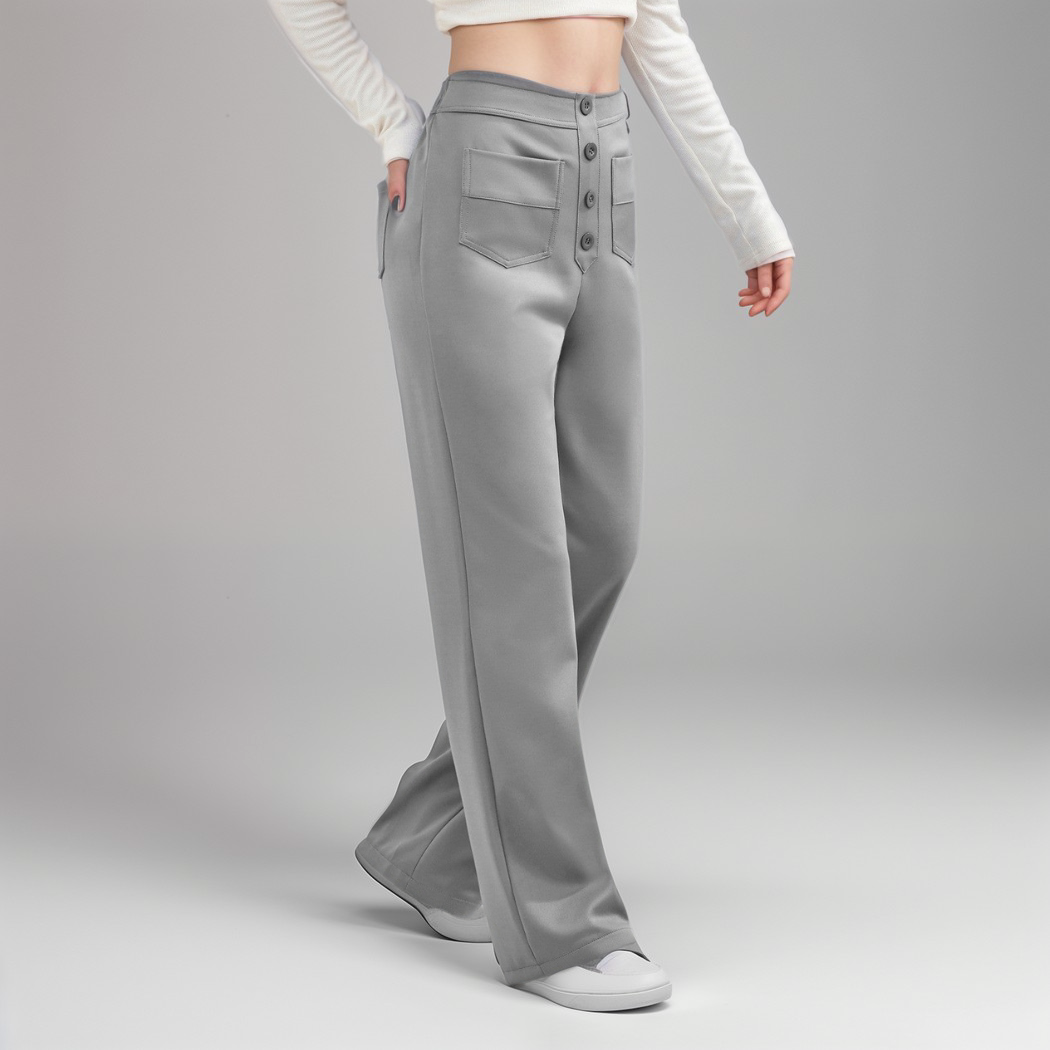 High-Waisted Wide Leg Trousers with Button Front