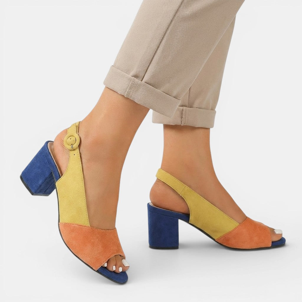 Colour Block Slingback Block Heel Sandals