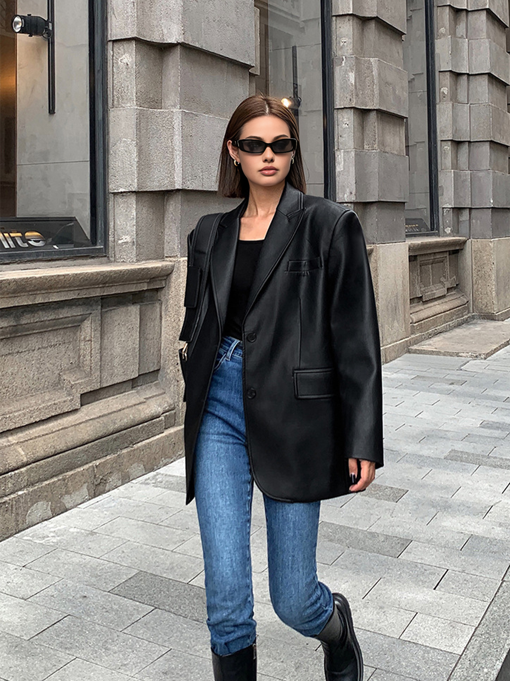 Women's Oversized Sleek Blazer with Curved Hem