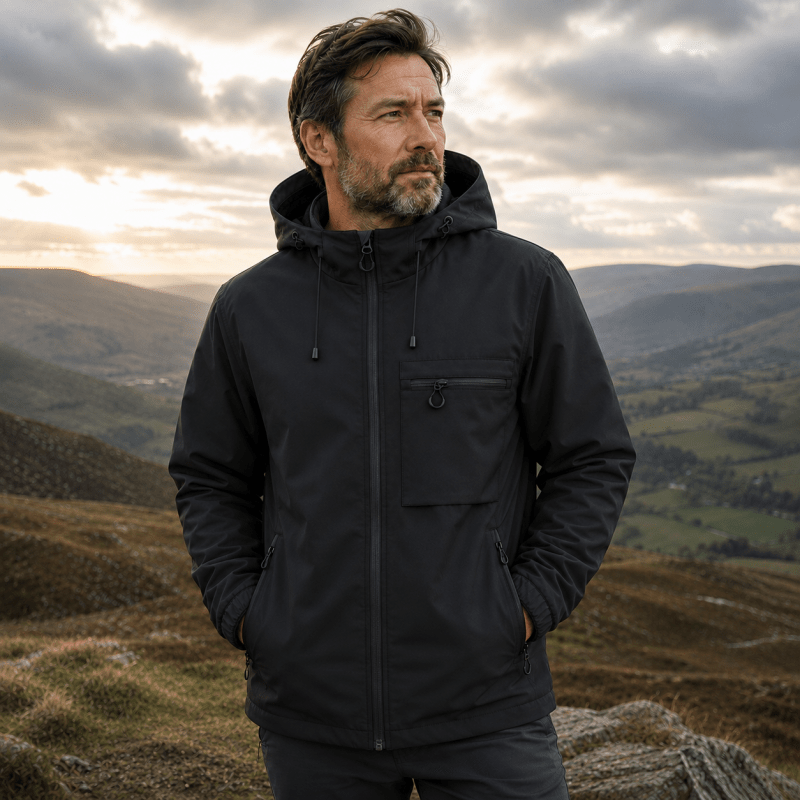 Veste légère à capuche en tissu extérieur pour homme avec poche poitrine