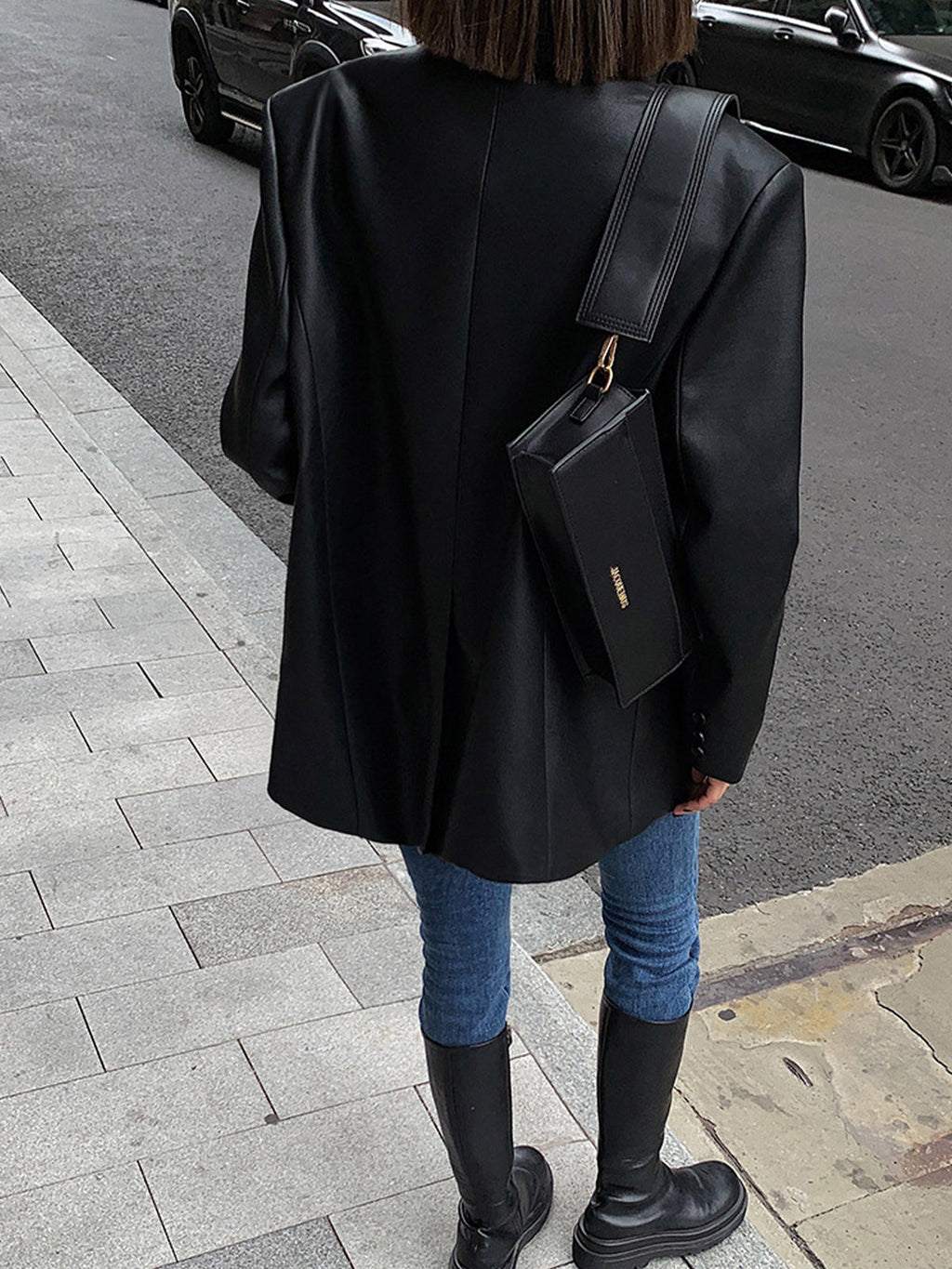 Women's Oversized Sleek Blazer with Curved Hem