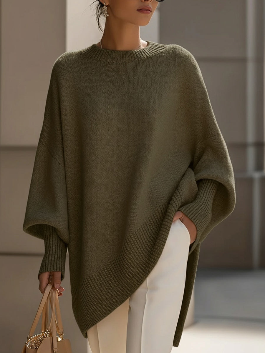 Women's Oversized Asymmetric Hem Knit Sweater