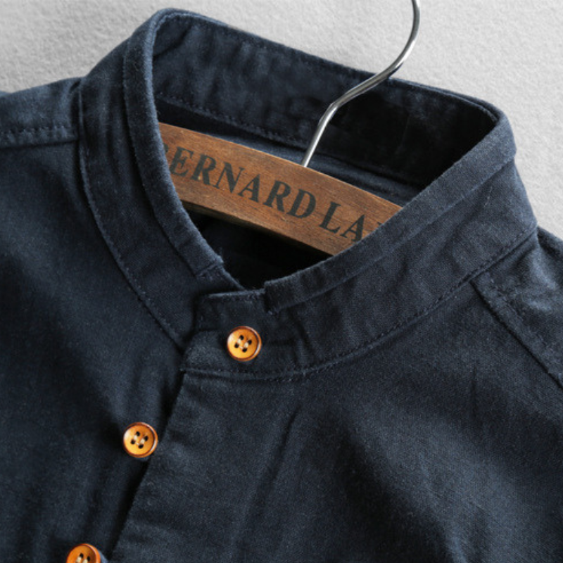 Men's Cotton Band Collar Button-Up Shirt