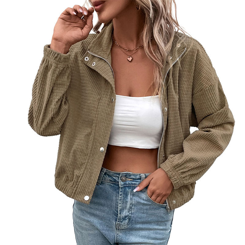 Veste boutonnée en maille gaufrée texturée pour femme