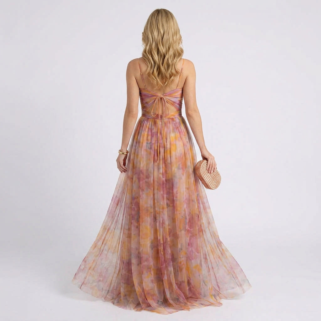 Floral Maxi Dress Women’s Strappy Pleated Occasion Dress