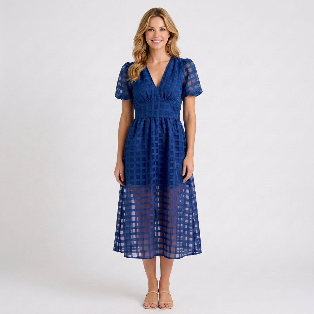 Cut-Out Check Midi Dress