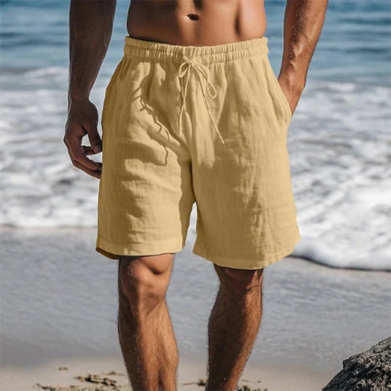 Relaxed Fit Linen Beach Shorts with Drawstring Waist