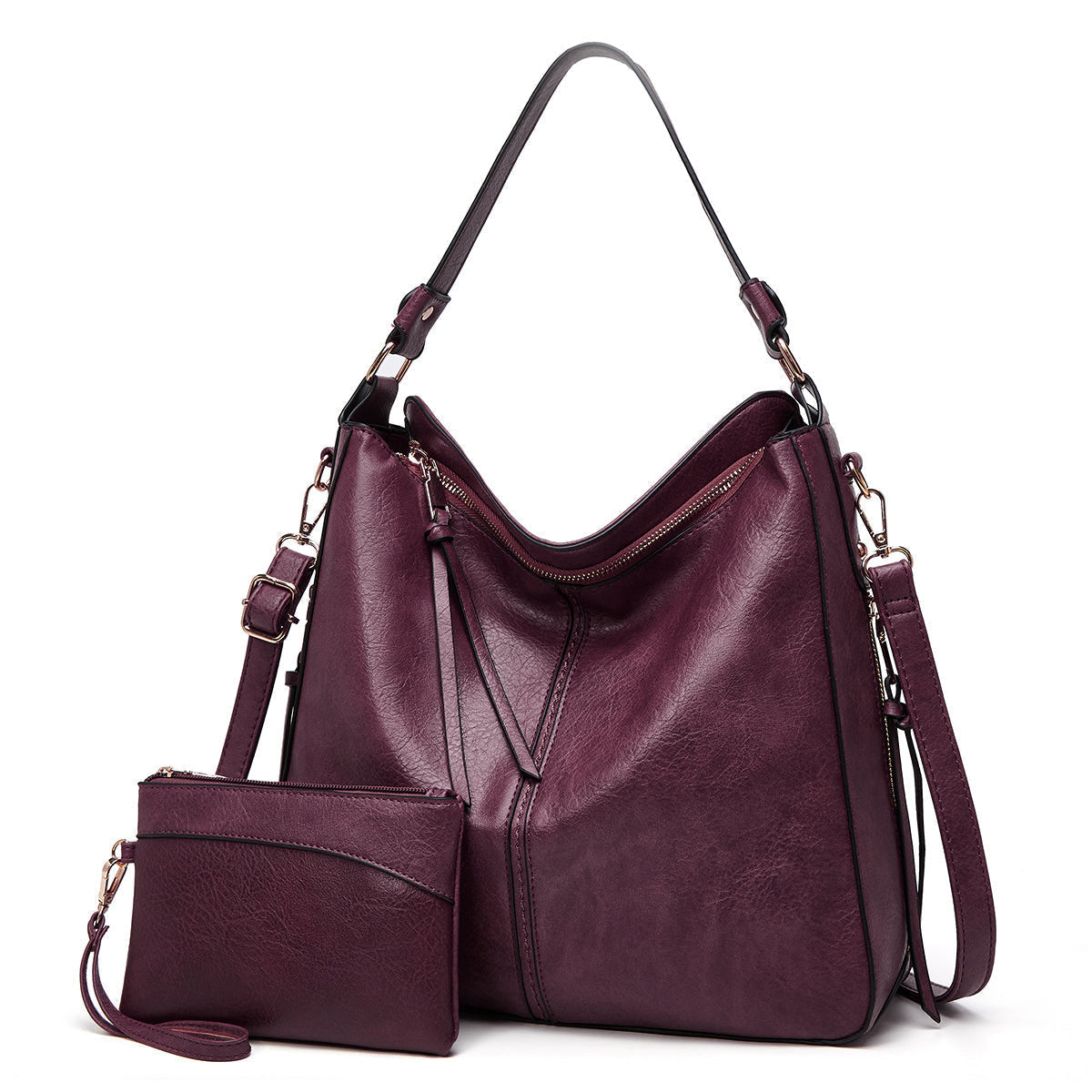 Women's Hobo Bag with Detachable Pouch and Strap