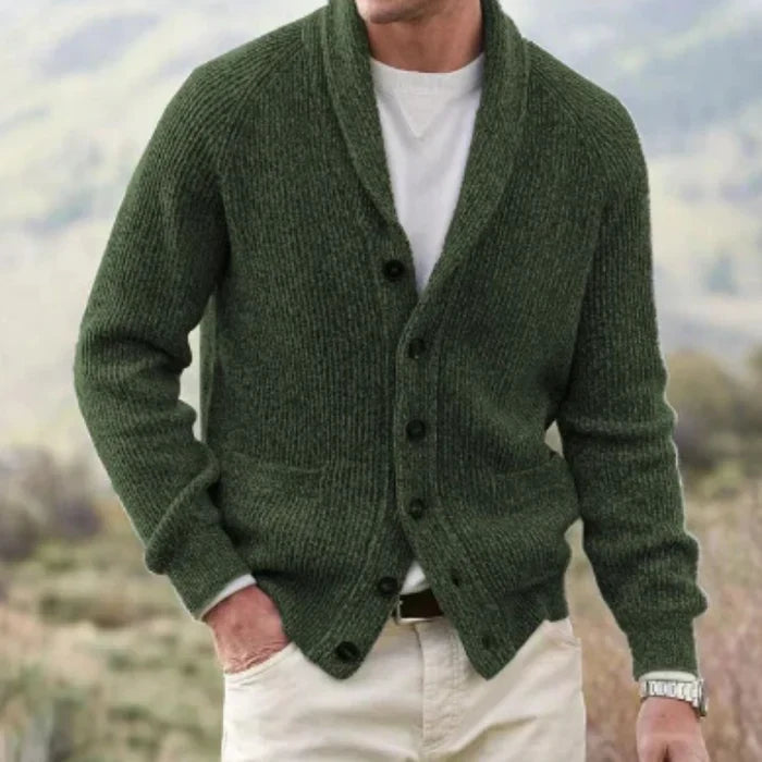 Men's Ribbed Knit Shawl Collar Cardigan