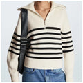 Women's Striped Half-Zip Collared Knit Sweater