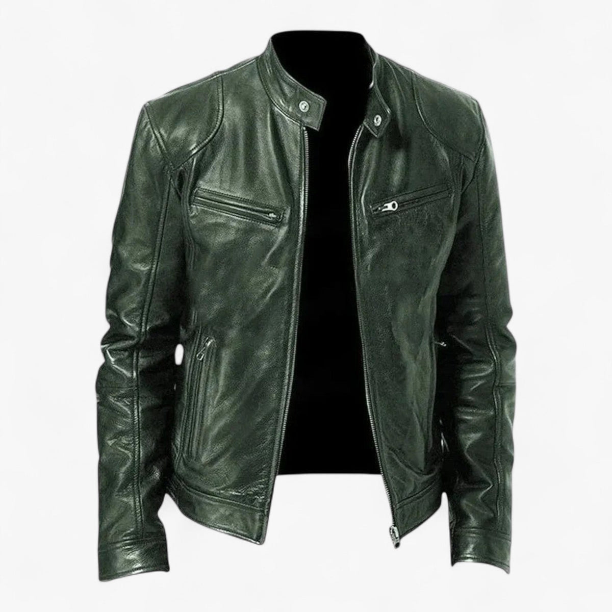 Men's Faux Leather Snap-Collar Moto Jacket