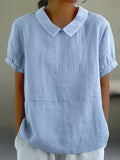 Blouse en lin à manches courtes avec col Claudine