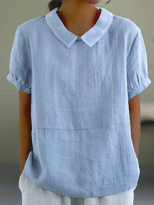 Blouse en lin à manches courtes avec col Claudine