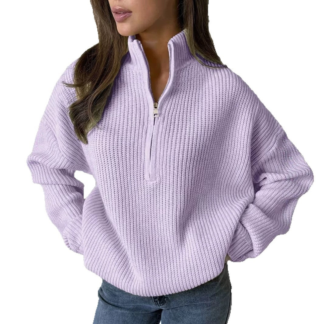 Women's Oversized Half-Zip Ribbed Knit Sweater
